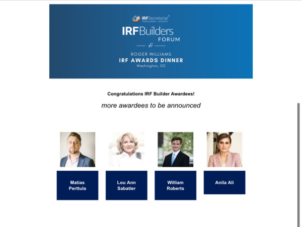 AMMWEC President Anila Ali Named As Recipient of IRF Builders Award