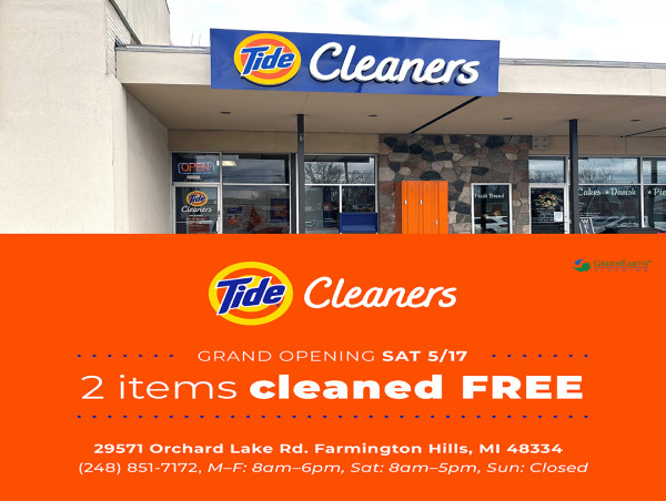 New Tide Cleaners in Farmington Hills Offers Free Cleanings at Upcoming Grand Opening