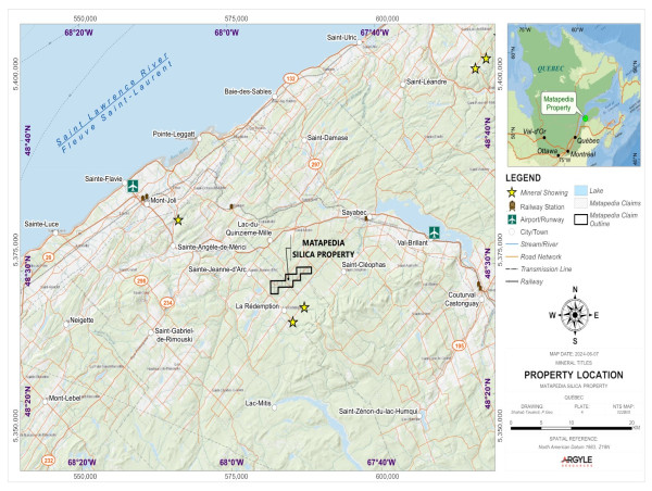  Argyle Resources Corp. Announces Preliminary Remote Sensing Results for Matapedia Silica Project, Quebec 