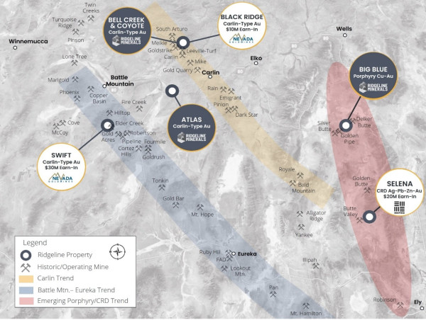 Ridgeline Minerals Acquires High-Grade Oxide Gold Project, Further Consolidating Land Position at the Atlas Project, Nevada