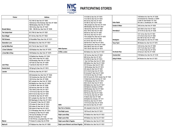 ICONIC NEW YORK BRANDS UNITE FOR YEAR TWO OF MEMORIAL SLOAN KETTERING CANCER CENTER’S NYC FOR MSK CAMPAIGN