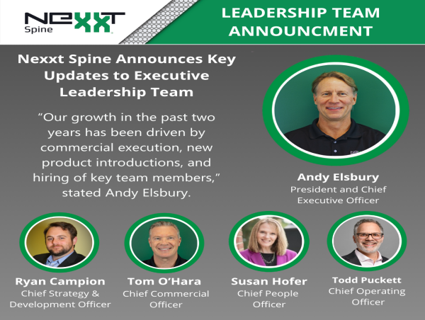 Nexxt Spine Announces Key Updates to Executive Leadership Team