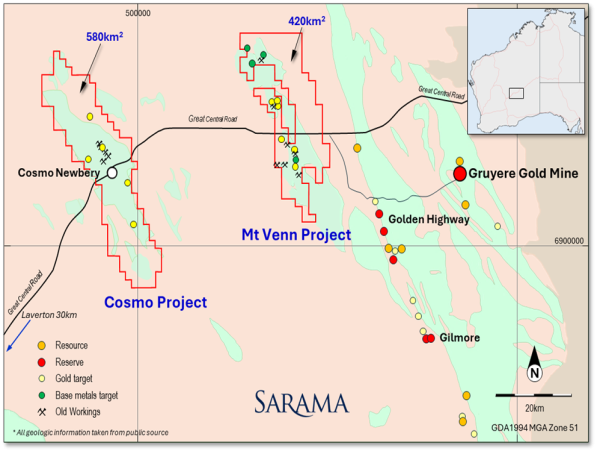  SARAMA RESOURCES OUTLINES EXTENSIVE GOLD TRENDS AT COSMO GOLD PROJECT 