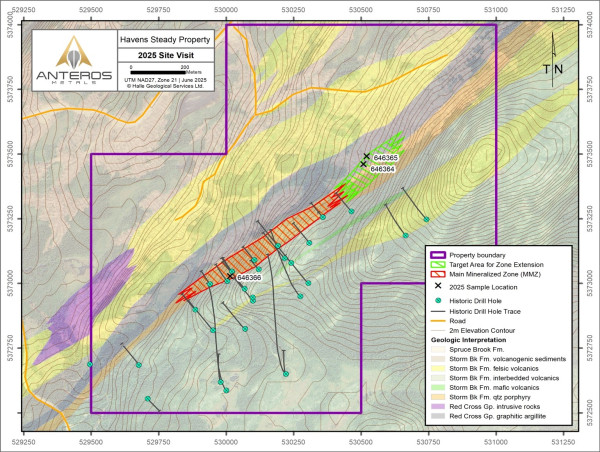  Anteros Discovers High-Grade Copper-Gold-Silver in Untested Target Area at its Havens Steady VMS Property, Newfoundland 