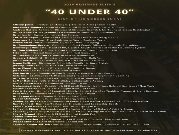  Power, Prestige, and Purpose: Business Elite’s 2025 '40 Under 40' Gala Illuminates Miami 