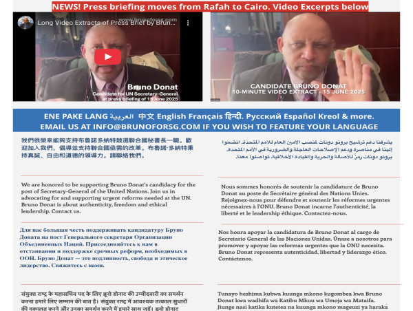  Global Candidate Bruno Donat runs for UN Secretary-General: Official conducted hunger strike for Gaza children 