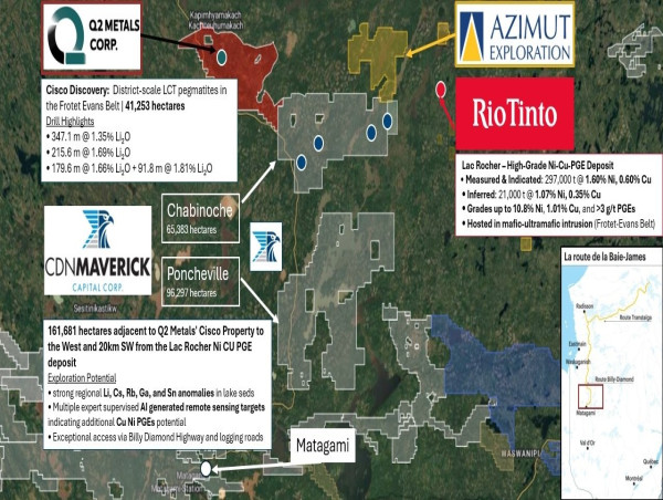  CDN Maverick Expands James Bay Land Position with 103 New Claims Including the Nottaway Polymetallic Zn-Pb-Ag-Au Showing 