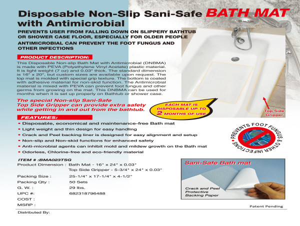  Inventor Creates New Standard in Bathroom Hygiene and Safety through His Sani-Safe Antimicrobial Disposable Bath Mat 