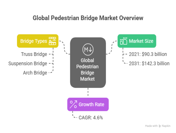  Pedestrian Bridge Market to Reach $142.3 Billion by 2031, Growing at a CAGR of 4.6% from 2022 