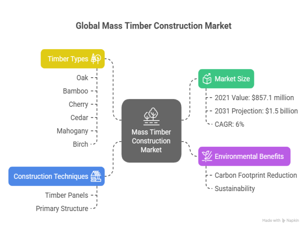  Mass Timber Construction Market to Reach $1.5 Billion by 2031, Growing at a CAGR of 6% from 2022 
