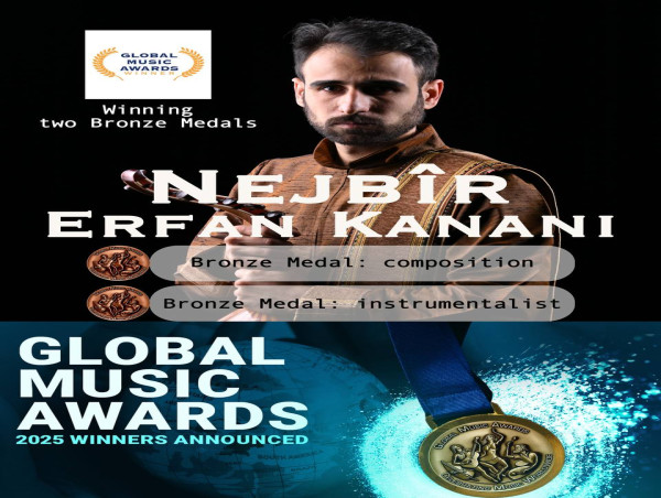 Iranian Musician Erfan Kanani Wins Two Bronze Medals at the Global Music Awards 2025 for His Piece 'Nejbîr'