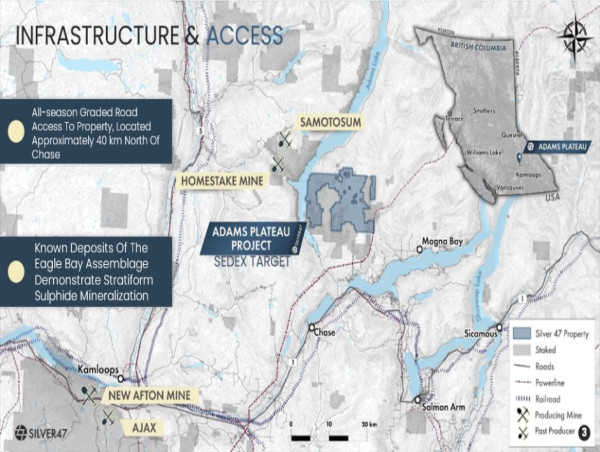 Silver47 Conducts Prospecting and Soil Geochemical Surveys at Its Adams Plateau SEDEX Silver-Zinc-Lead-Copper-Gold Project, BC, Canada