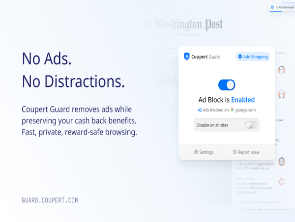 Coupert Unveils ‘Coupert Guard’: Enjoy Ad-Free Shopping Without Losing Cashback