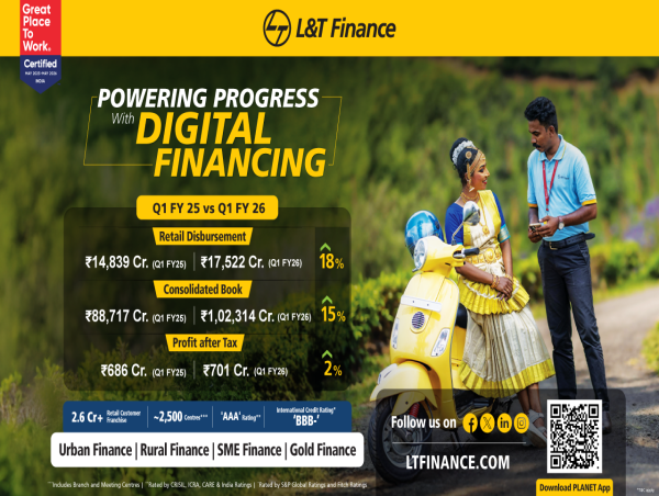 L&T Finance Ltd. Records Consolidated PAT of Rs. 701 Crore for the First Quarter Ended June 30, 2025 (Q1FY26), up 10% QoQ and 2% YoY 