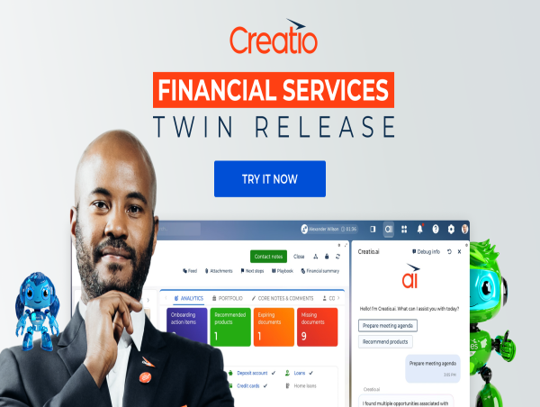  Creatio Launches Financial Services 'Twin' Release to Help Banks and Credit Unions Elevate Customer Engagement with AI 