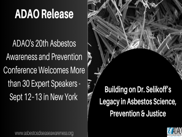 ADAO's 20th Asbestos Awareness and Prevention Conference Welcomes More than 30 Expert Speakers - Sept 12–13 in New York