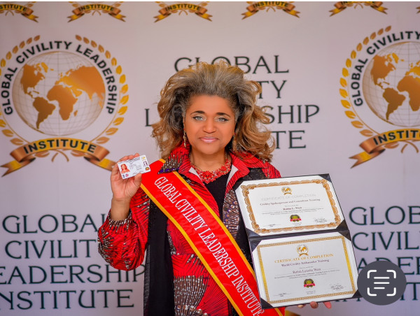 Dr. Robin West of the USA Received Official Credentials as Certified World Civility Ambassador and Spokesperson