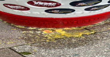 Coronation postbox vandalised with republican stickers, graffiti and eggs