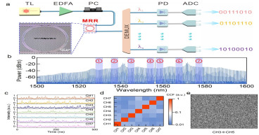 Parallel physical random bit generation towards rates of order 100 Tb/s