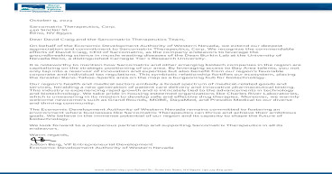 Sarcomatrix Therapeutics, Corp. Acknowledges EDAWN's Support in Advancing Biotechnological Innovations