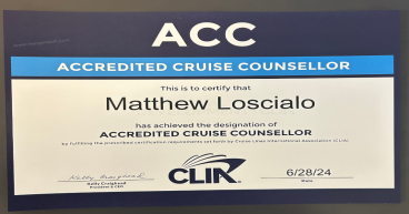 Matthew Loscialo of VACATION TRIP GUIDES Receives Cruise Industry Certification