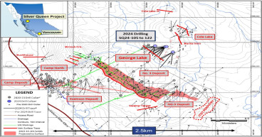 Equity Reports Initial 2024 Drill Results from the George Lake Target at the Silver Queen Project, BC and includes 8.8 metres (est TT) of 324g/t AgEq with 1.2 metres (est TT) of 1189g/t AgEq in Hole SQ23-105
