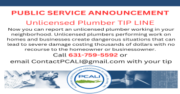  Plumbing Contractors Association of Long Island Launches Unlicensed Plumber Tip Line 