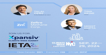 Zefiro Methane Corp. Announces Appearances & Speaking Engagements at NYC Climate Week 2024
