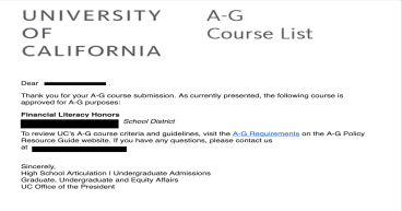 Financial Literacy Course Earns A-G Certification from the University of California – Money Vehicle