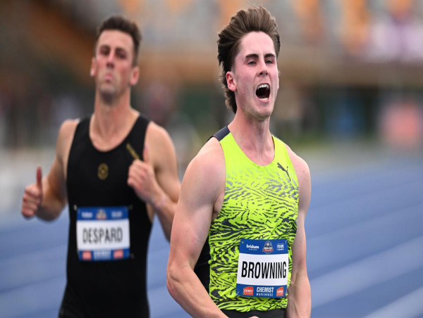  Browning clocks flying 100m time of 10.02 seconds 
