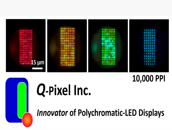  Q-Pixel Inc. announces world’s smallest full-color pixel (1 um diameter) and achieves 10,000 PPI microLED displays 