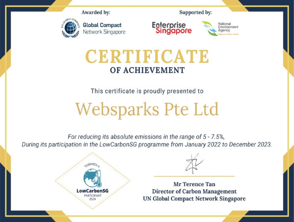 Websparks Earns Prestigious LowCarbonSG Certification for 2024