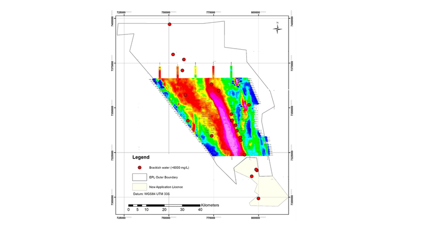  Arcadia Minerals’ (ASX:AM7) regional EM survey identifies single 42kmx9km brine anomaly, indicating lithium in brines at Bitterwasser 