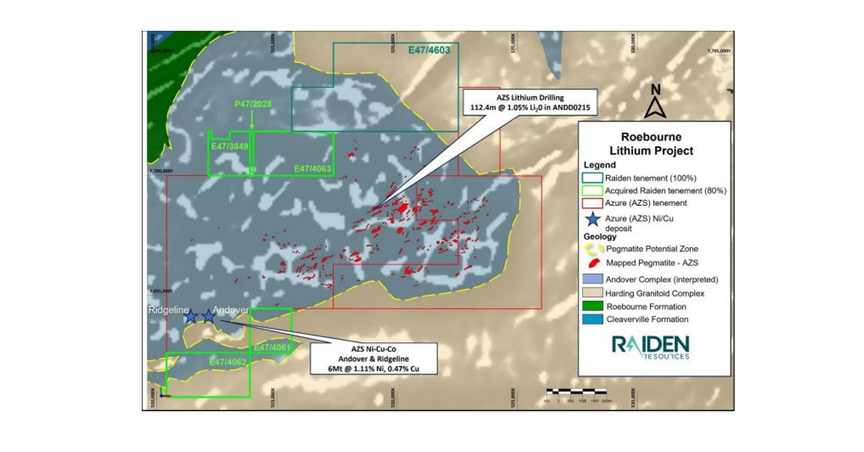  Raiden Resources (ASX: RDN / DAX: YM4) acquires interest in lithium tenements adjoining Azure’s Andover discovery 