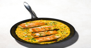 India meets East Africa in 1-skillet curried salmon filets