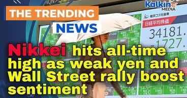 Nikkei hits all-time high as weak yen and Wall Street rally boost sentiment