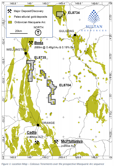 Location map - Collosus Tenements over the prospective macquarie Arc sequence