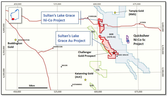 Regional map view of Sultan’s Lake Grace portfolio Source: Sultan Resources