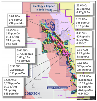 Geochemical Image and Rock Chip Results at the Mt Gilmore Project Source: Corazon