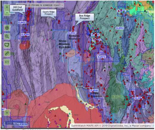 ELA6044 location plan, geological setting, and gold occurrences Source: Shree Minerals