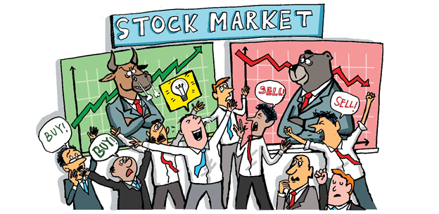 Investors buying and selling through a broker