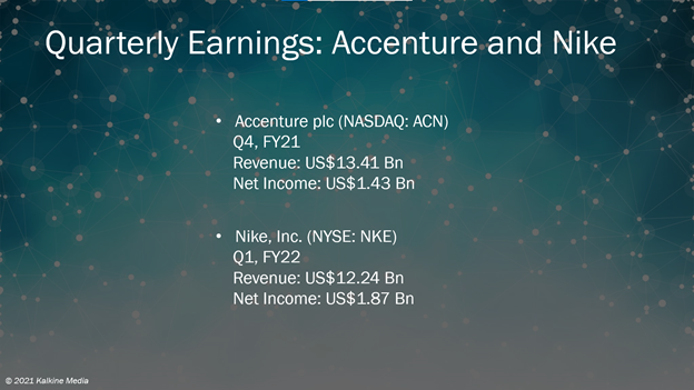 Quarterly earnings of Accenture (ACN) and Nike (NKE)