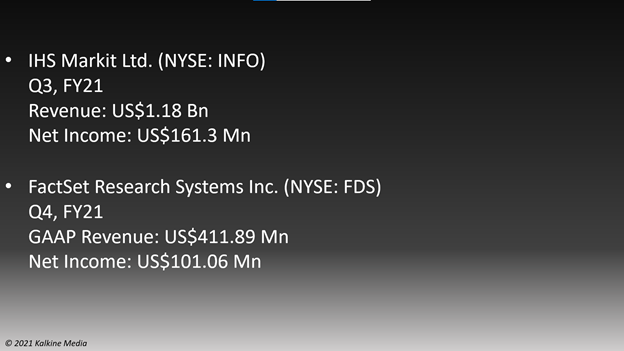 Quarterly earnings of IHS Markit Ltd. (INFO) and FactSet Research Systems Inc. (FDS)
