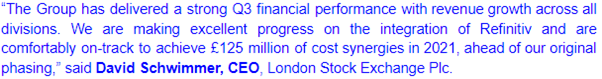 Comment by LSEG Plc CEO on Q3 2021 results