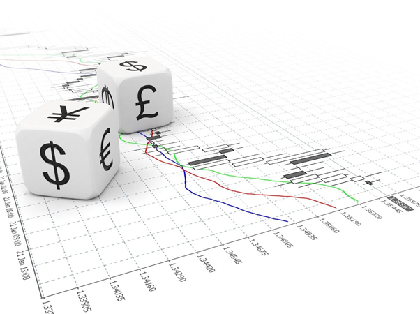 Big currency dice and a forex chart