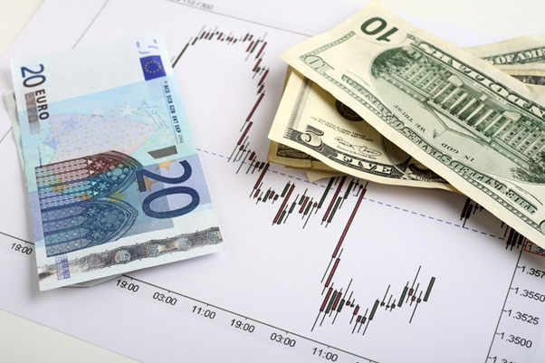 Currency notes being put above the price chart of a forex pair
