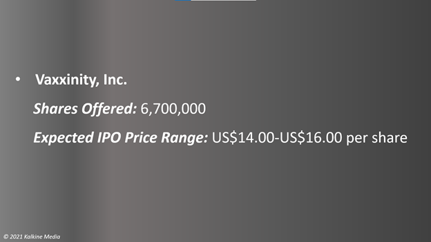 Share offerings and expected price-range of Vaxxinity, Inc. IPO
