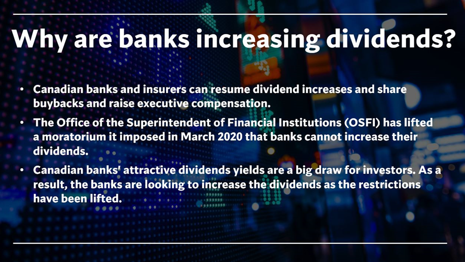 Royal Bank and National Bank have increased dividends