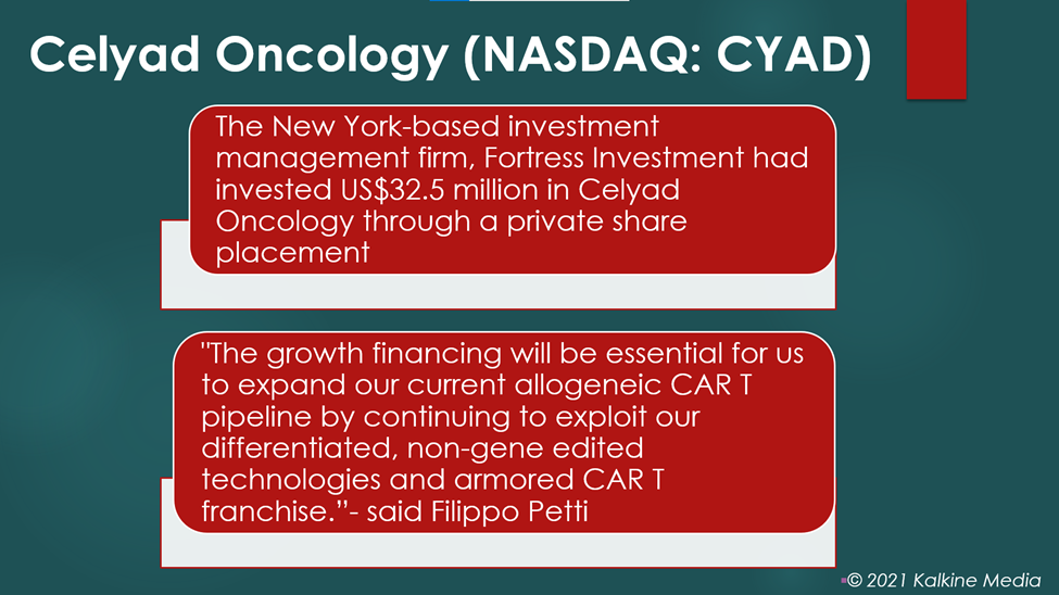 Celyad Oncology (CYAD) stocks soars after an investment firm purchased 6.5 million shares of CYAD.