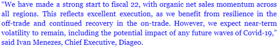 Diageo CEO Ivan Menezes commenting on FY22 performance.